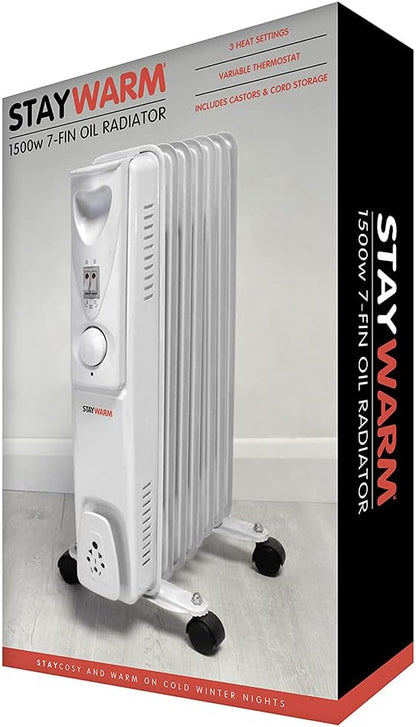 StayWarm 1500w 7 Fin Oil Radiator - Grey