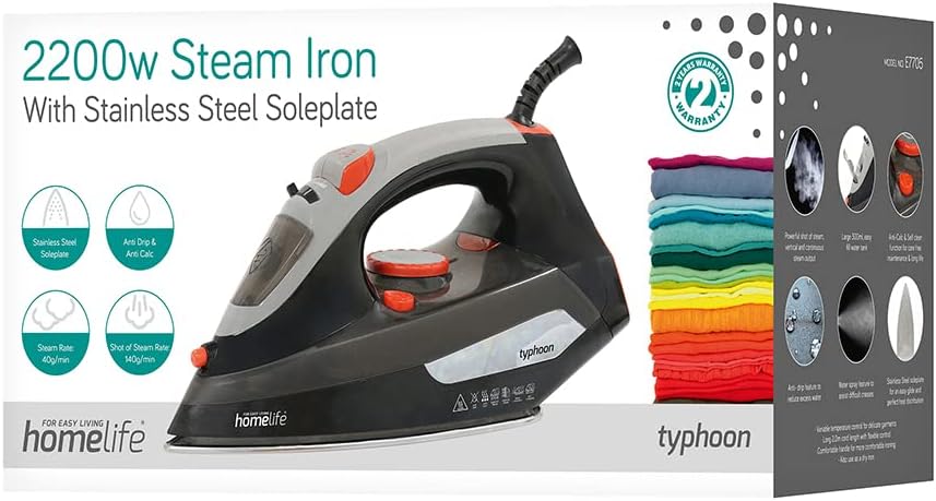 HomeLife 'Typhoon' 2200w Steam Iron - Stainless Steel Soleplate