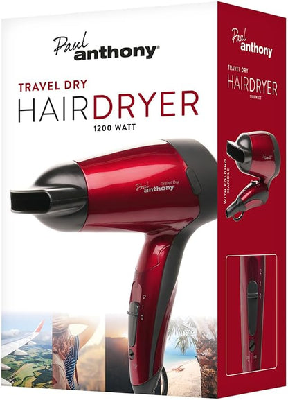 Paul Anthony ''Travel Dry'' 1200w Travel Hairdryer - Hot Red