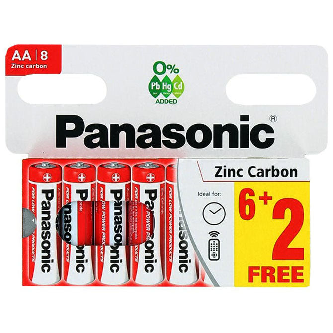 Panasonic Zinc Carbon AA Battery 8 Pack 6 + 2 Free