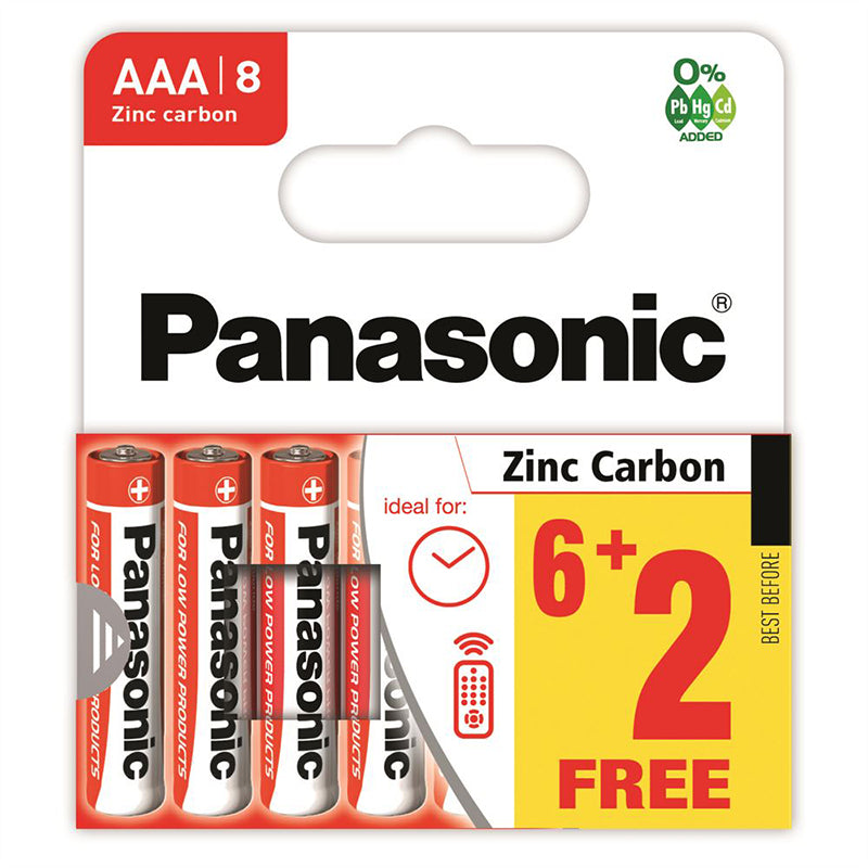 Panasonic Zinc Carbon AAA Battery 8 Pack 6 + 2 Free