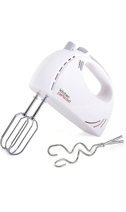 KitchenPerfected 200w Hand Whisk - 5 Speed Selection - Turbo Function - 2 Beater Attachments - 2 Hook Attachments - Eject Button -White - E5433WH