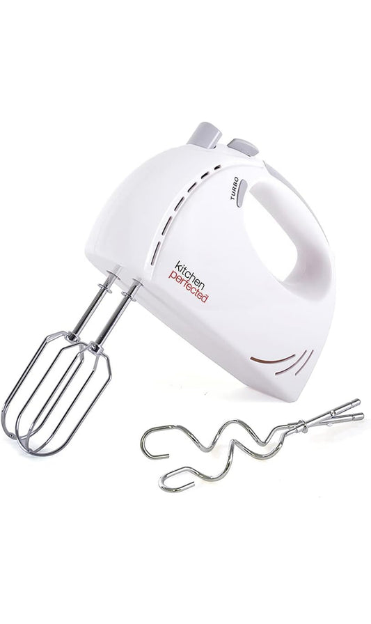 KitchenPerfected 200w Hand Whisk - 5 Speed Selection - Turbo Function - 2 Beater Attachments - 2 Hook Attachments - Eject Button -White - E5433WH