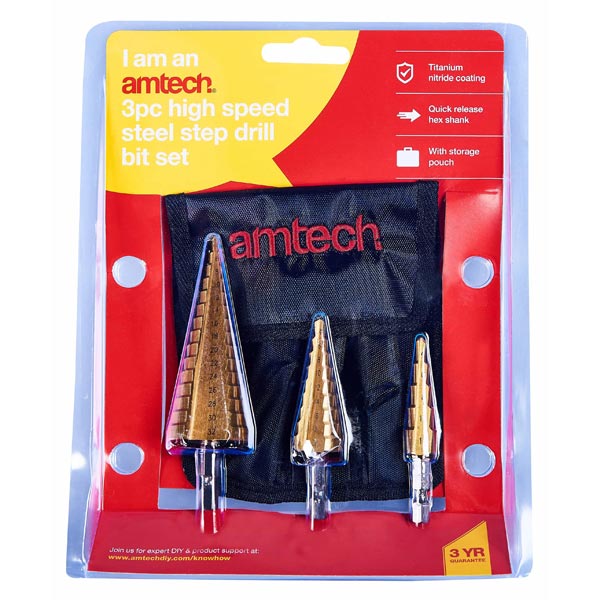 3 Piece high speed steel step drill set