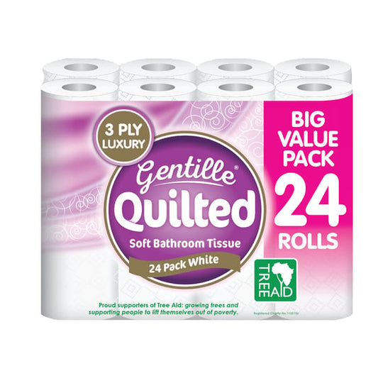 Gentille Papier Toilette Matelassé 3 Épaisseurs, Paquet de 24