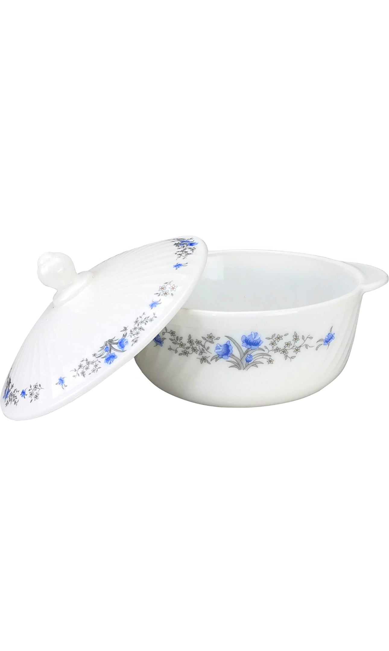 Plats à Casserole en Verre avec Couvercles, Plats à Servir Ronds Profonds en Verre Bols Pots en Verre Opale (Motif Floral Noir)