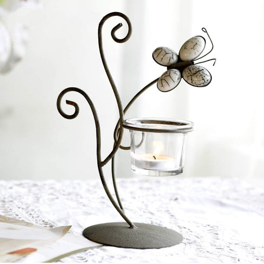Bougeoir européen en fer forgé, verre, papillon simple, accessoires de maison romantiques