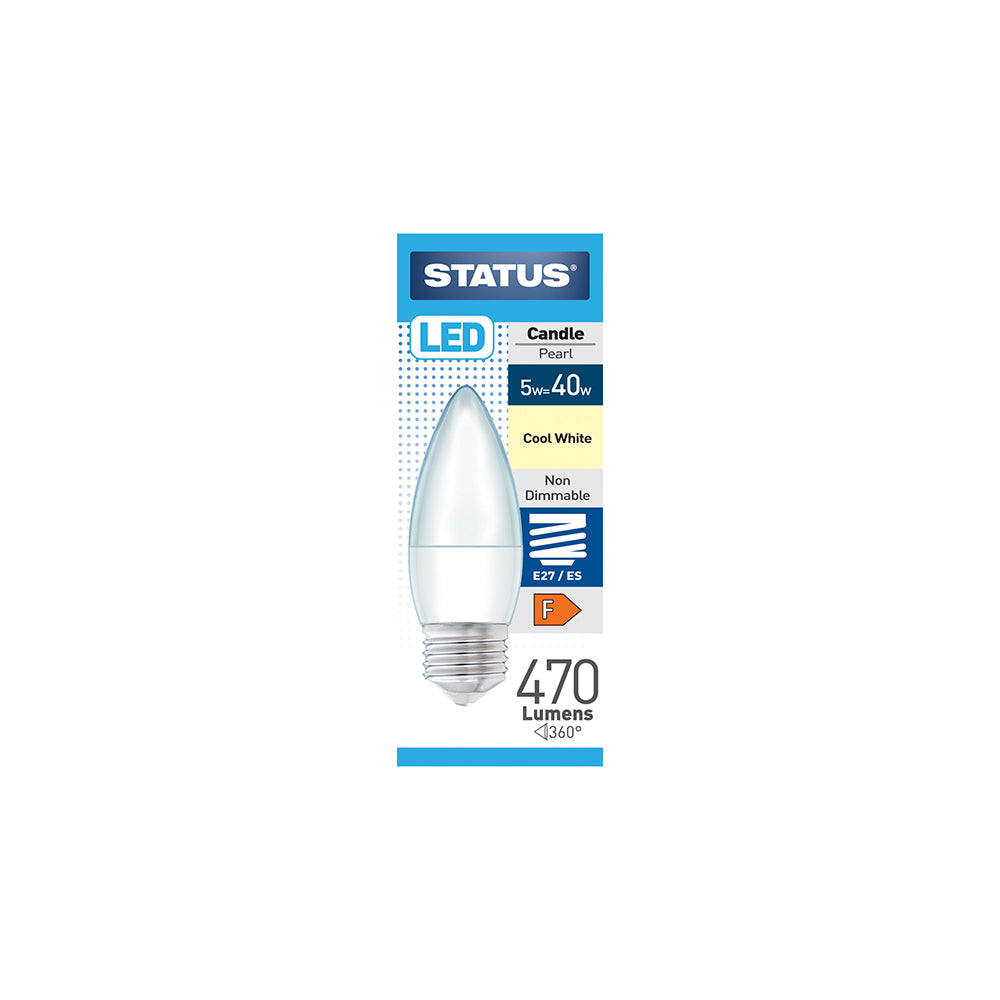 5W = 40W = 470 lumens - LED - Bougie - E27 - PA - Perle - Blanc froid - 1 pce