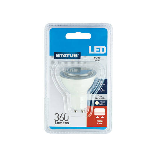 5w = 50w = 360 lumens - LED - GU10 - 100° - Pearl - Cool White - 4000k - 1 pk