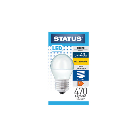 5w = 40w = 470 lumens - LED - Round - E27 - PA - Pearl - Warm White - 1 pk