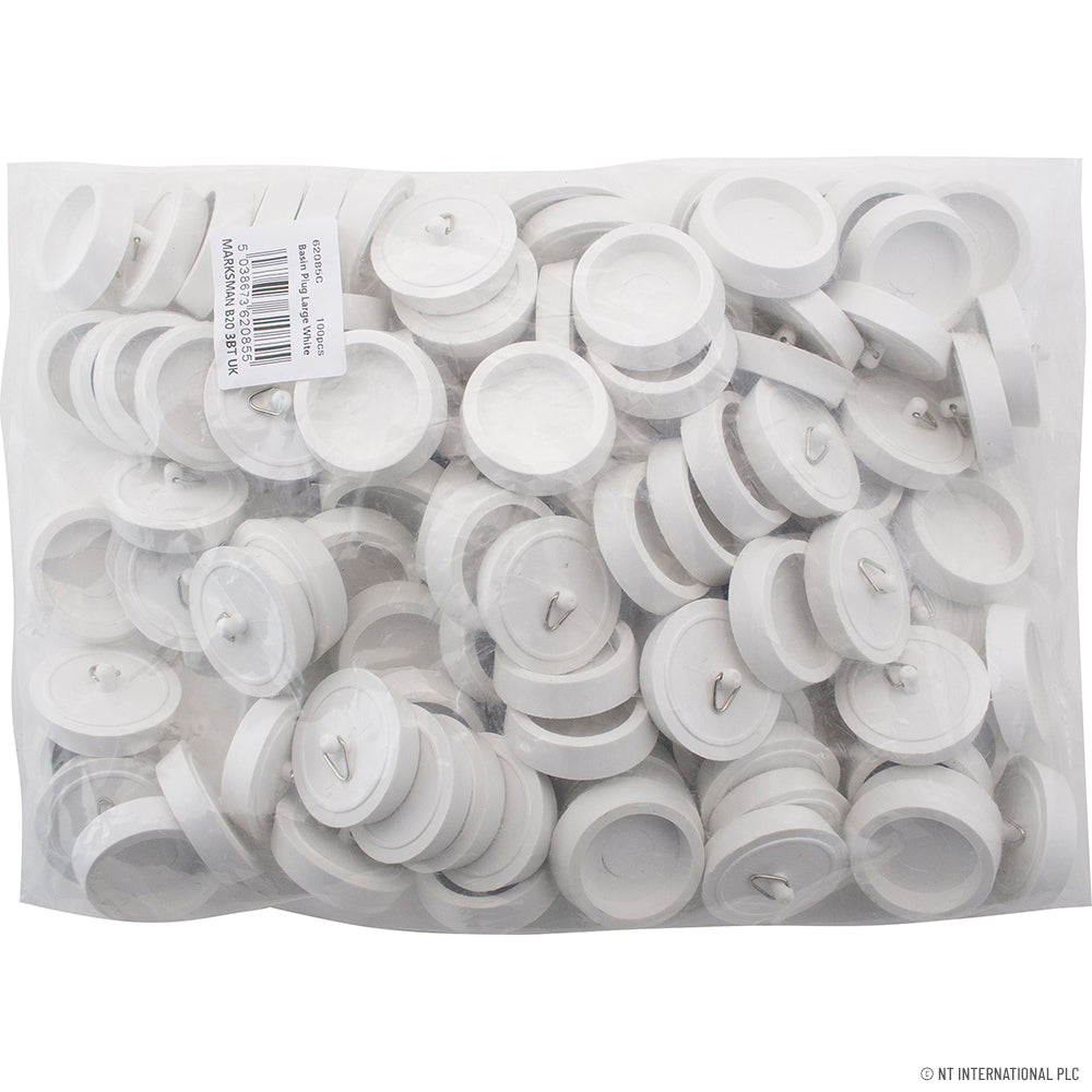 Bulk Pack of 100 Large White Basin Plugs - High-Quality Sink Stoppers for Kitchen and Bathroom Sinks