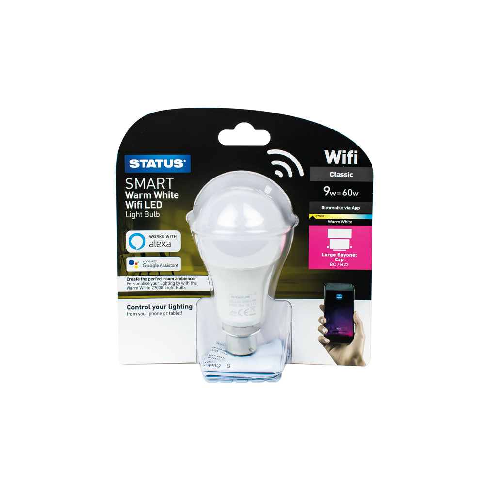 9w=60w=806 lumens Status  A60 GLS BC PA Pearl ON/OFF/DIM