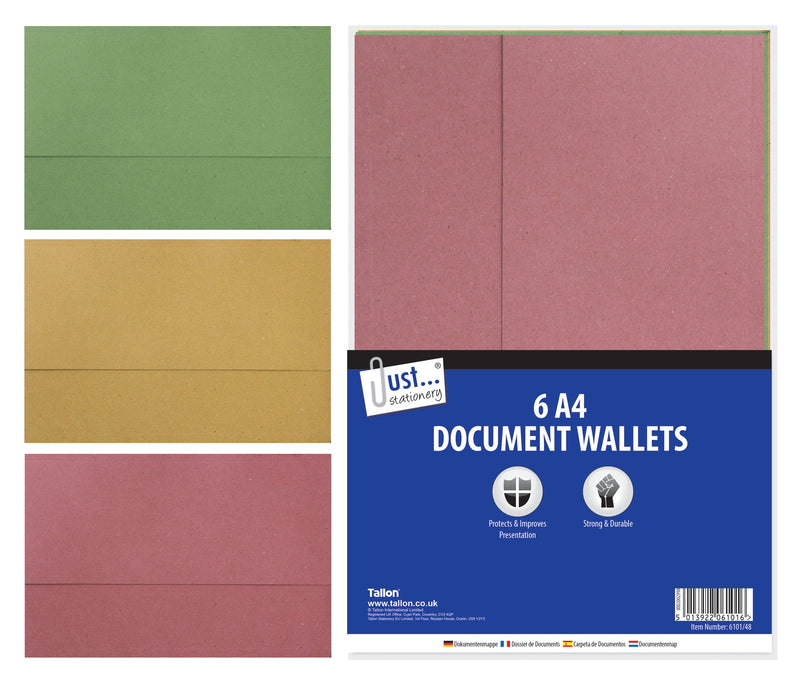 Pack Of 6 Traditional A4 Card Document Wallets