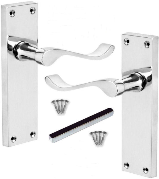 Victorian Latch Scroll Handle Set, Chrome Plated, 113mm (4.1/2")