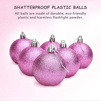 6 Boules de Noël Incassables Roses, Décorations pour Sapin de Noël, Boules de Noël à Suspendre, Décorations de Fêtes - Brillant, Mat, Pailleté
