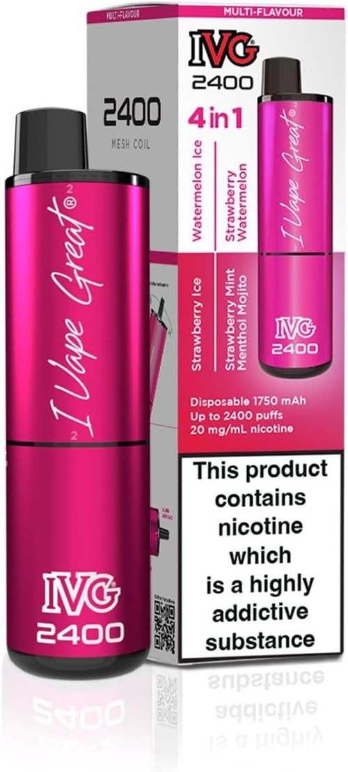 IVG 2400 - Pink Edition Disposable Vape | 4 in 1 | Watermelon Ice, Strawberry Watermelon, Strawberry Mint Menthol Mojito, Strawberry Ice - Salt:- 20mg/ml