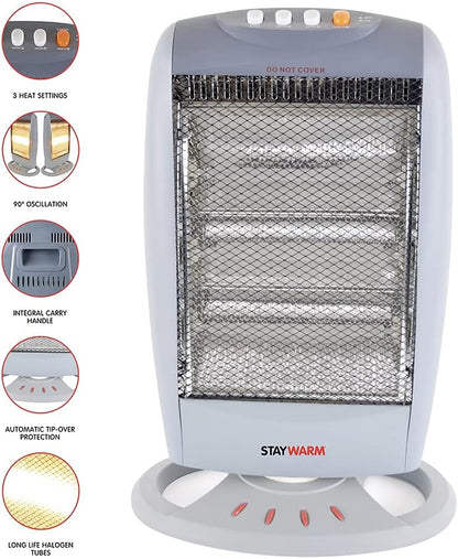 StayWarm 1200w 3 Bar Compact Halogen Heater - Grey