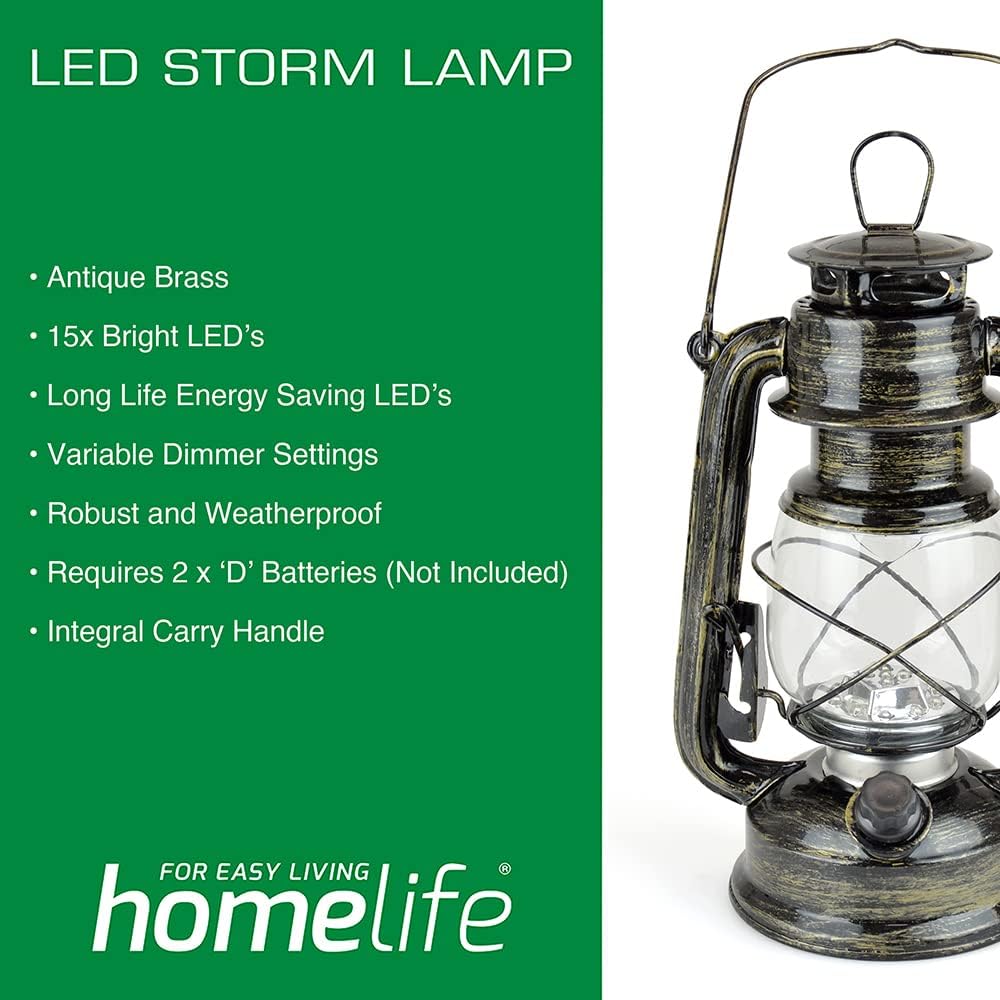 HomeLife Lampe de tempête à DEL « Ottawa » – Laiton antique (IUEG)