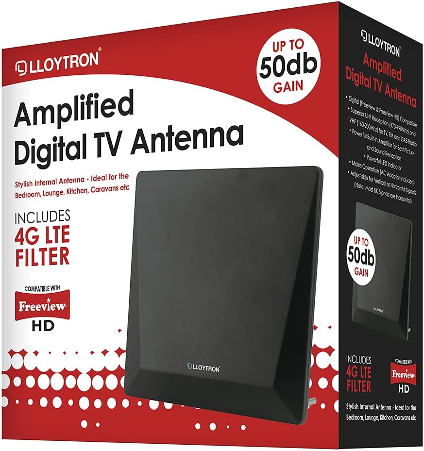 Antenne TV panneau Lloytron Active Intérieur - 50 dB - Noir Mat