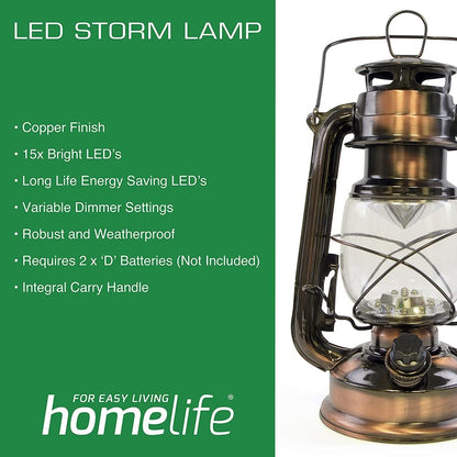 HomeLife ''Nebraska'' LED Storm Lamp - Copper