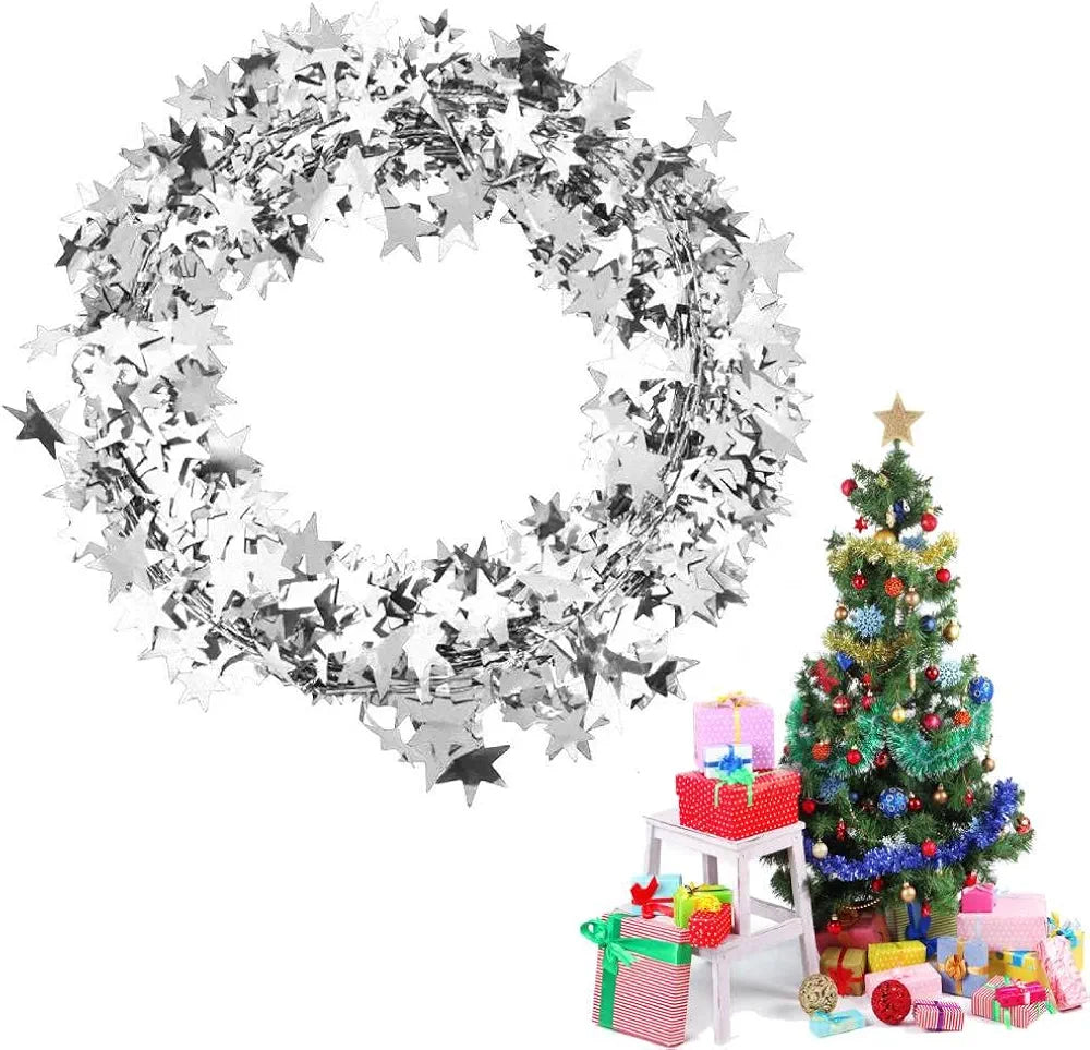 Guirlande en fil de tinsel de 7,5 m pour décoration de sapins de Noël, maison, mariage, fête (argent)