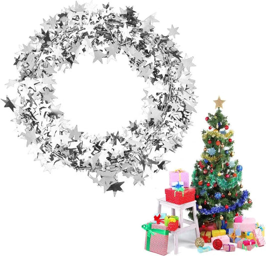 Guirlande en fil de tinsel de 7,5 m pour décoration de sapins de Noël, maison, mariage, fête (argent)