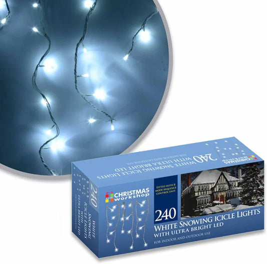 Guirlande lumineuse de Noël 240 LED « stalactite effet neige » très lumineuses - Blanc