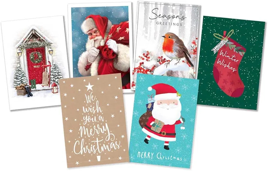 30 Christmas Cards | Xmas Bumper Pack For School, Class Friends, Family & Teachers | Christmas Cards With 6 Festive Designs + Envelopes