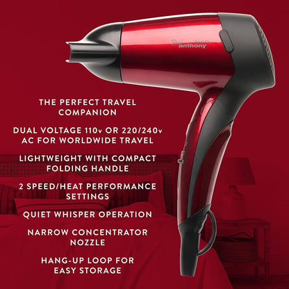 Paul Anthony ''Travel Dry'' 1200w Travel Hairdryer - Hot Red