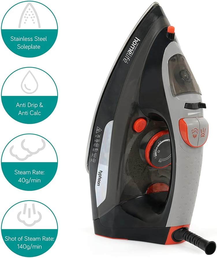 HomeLife 'Typhoon' 2200w Steam Iron - Stainless Steel Soleplate