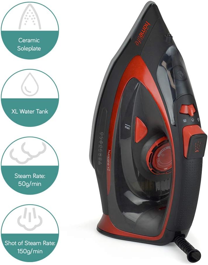 Fer à vapeur HomeLife 'Hurricane v2' 3200 W - Semelle en céramique