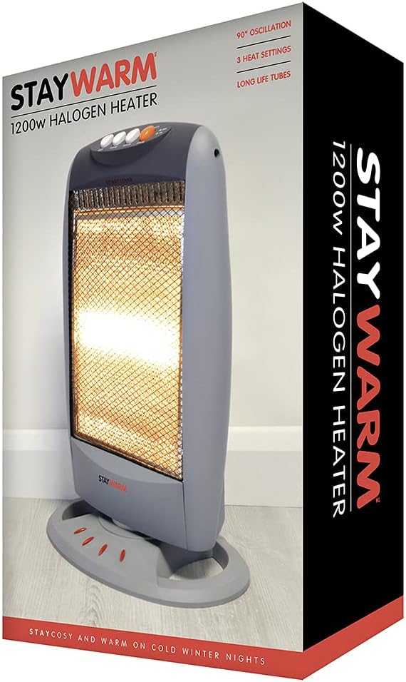 StayWarm 1200w 3 Bar Compact Halogen Heater - Grey