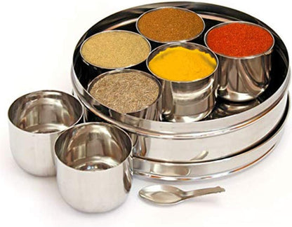 Stainless Steel Masala Dabba Spice Box,Spice Containers Masala Dabba 7 Compartments