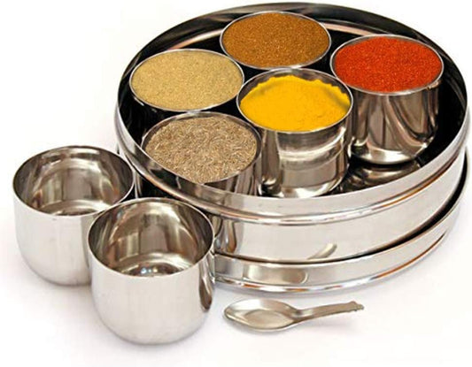 Boîte à épices Masala Dabba en acier inoxydable, bocaux à épices Masala Dabba 7 compartiments