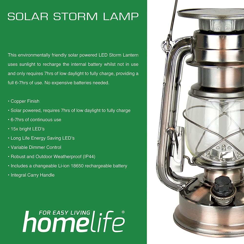 Lampe tempête solaire DEL HomeLife « Nouvelle-Écosse » - Cuivre