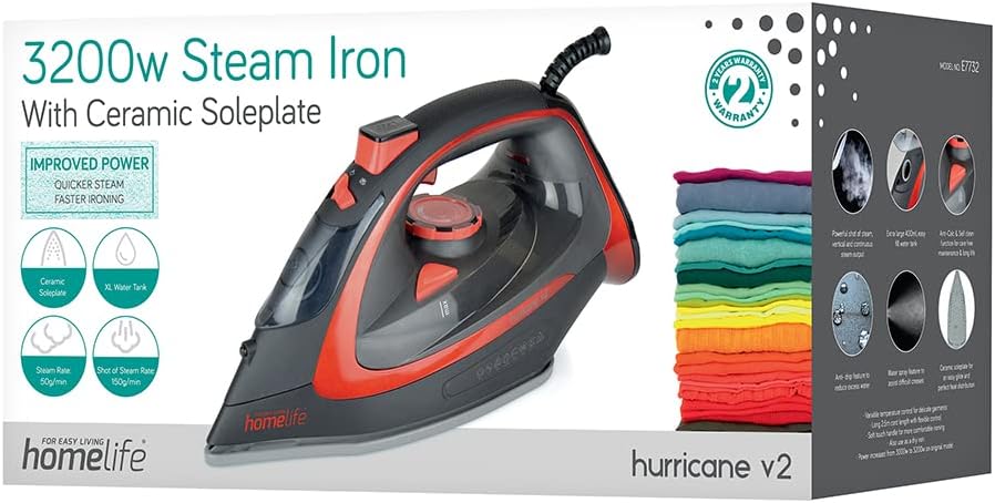 Fer à vapeur HomeLife 'Hurricane v2' 3200 W - Semelle en céramique