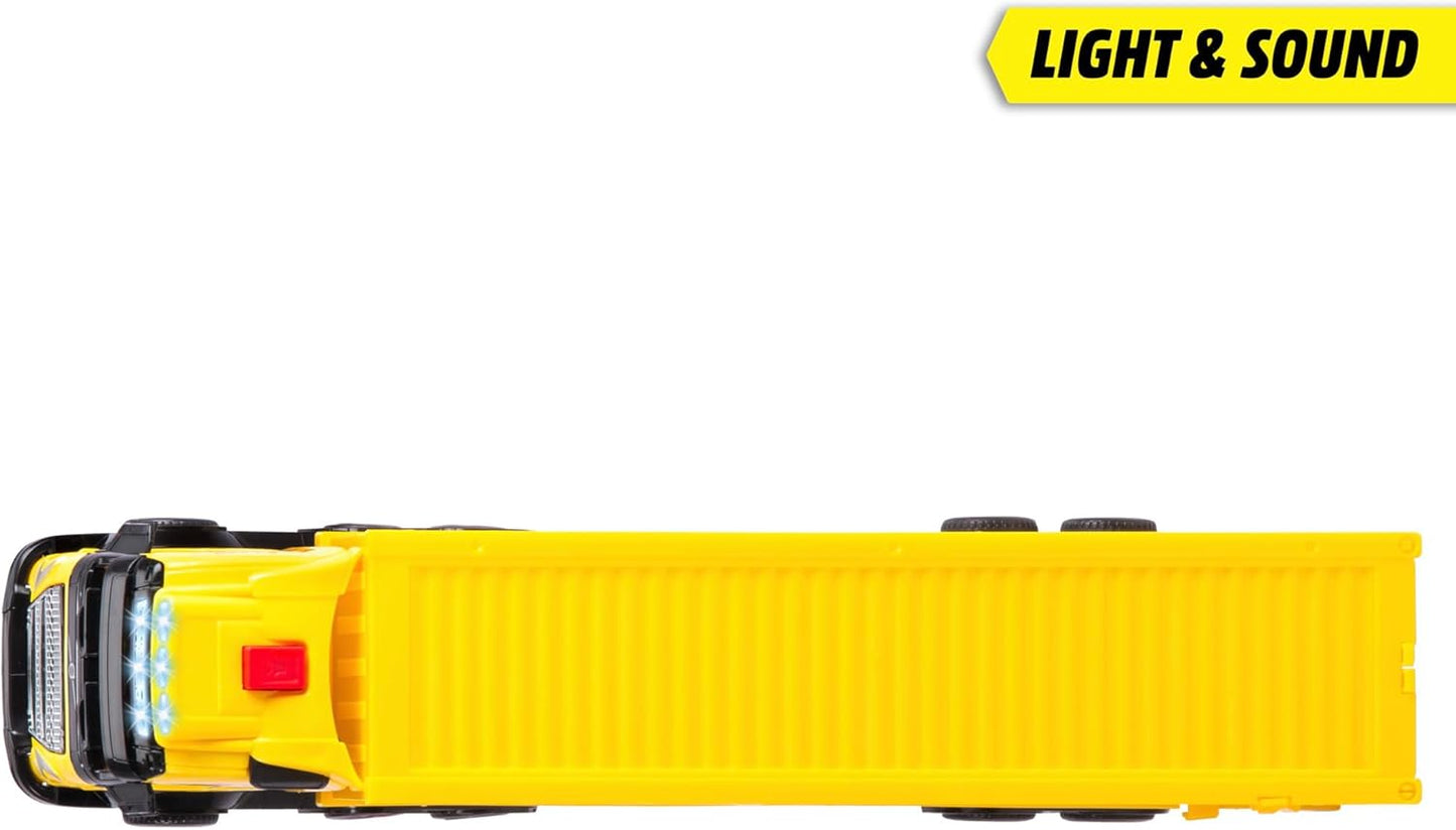 Dickie Toys - Volvo DHL Truck FH16 (35 cm) - Transporteur de colis et courrier pour enfants à partir de 3 ans, ensemble de jouets avec chariot élévateur, accessoires, lumière et son, piles incluses
