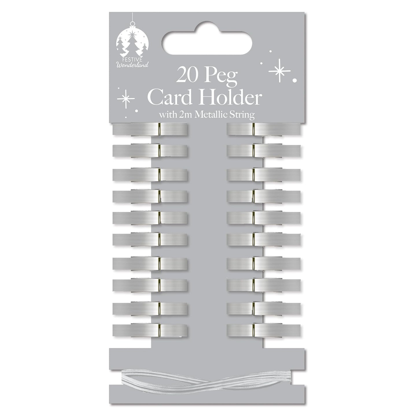 Christmas Card Holder Wooden Pegs & Metallic String Pack Of 20