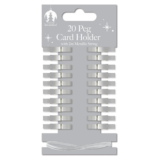 Support de cartes de Noël Pinces à linge en bois et cordon métallique Lot de 20