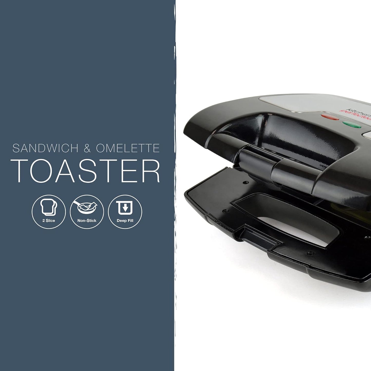 KitchenPerfected 2 Slice Sandwich & Omelette Maker - Black Steel