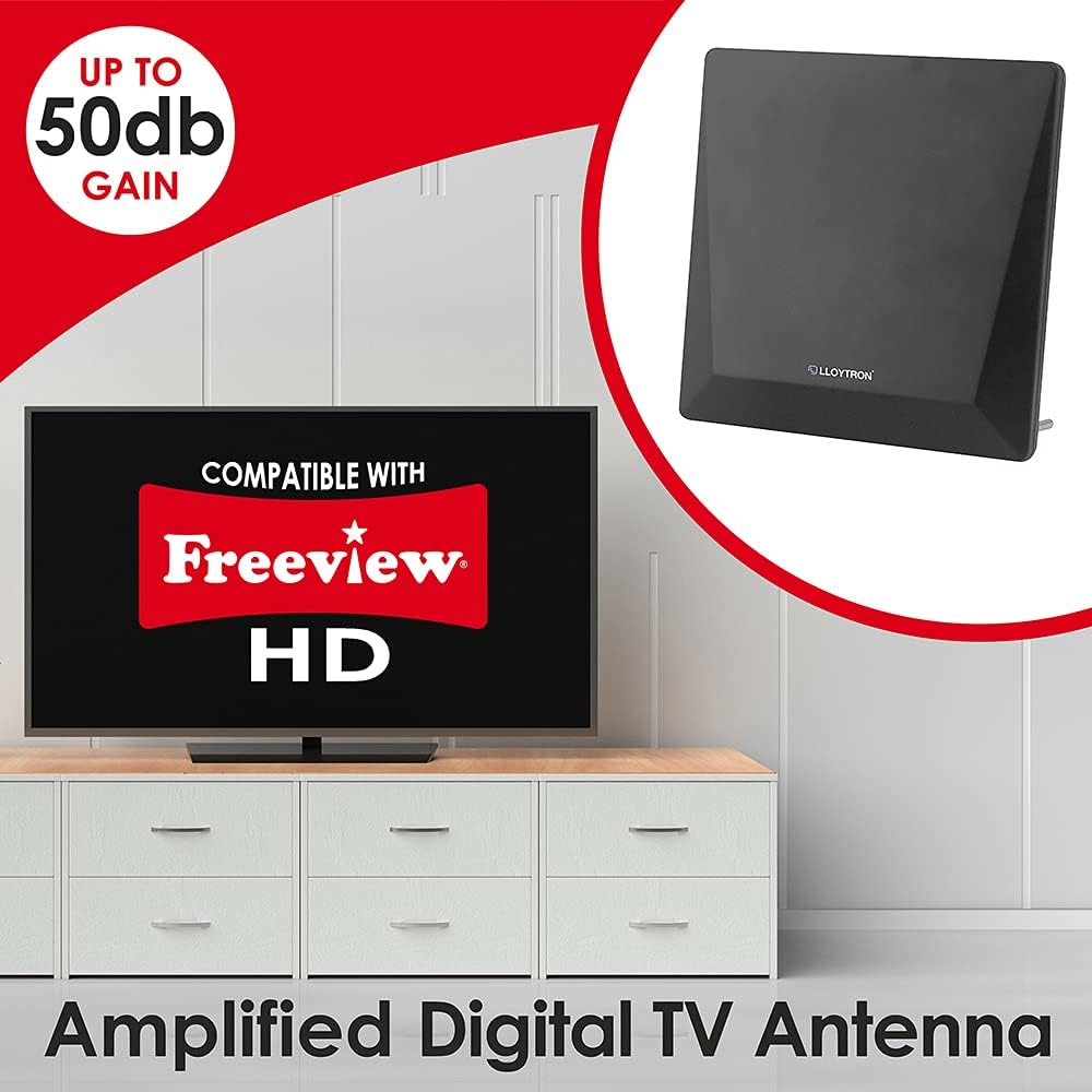 Antenne TV panneau Lloytron Active Intérieur - 50 dB - Noir Mat