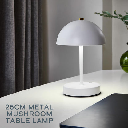 25cm Metal Mushroom Table Lamp - White