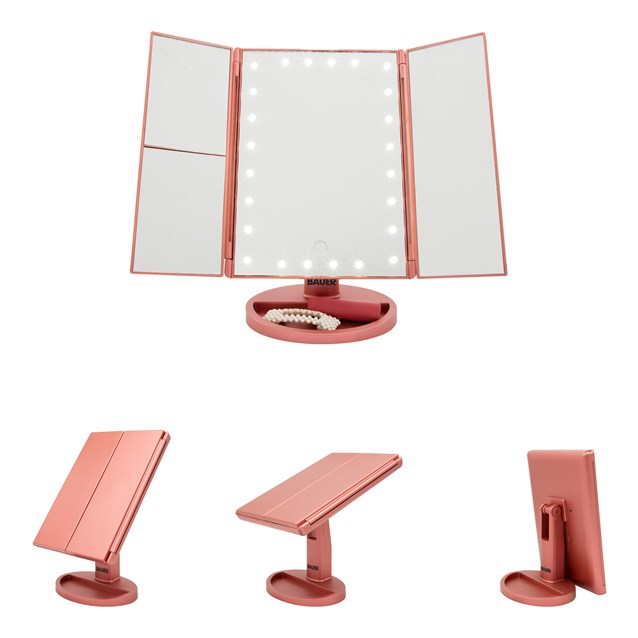 Bauer LED Foldable Mirror - Rose Gold