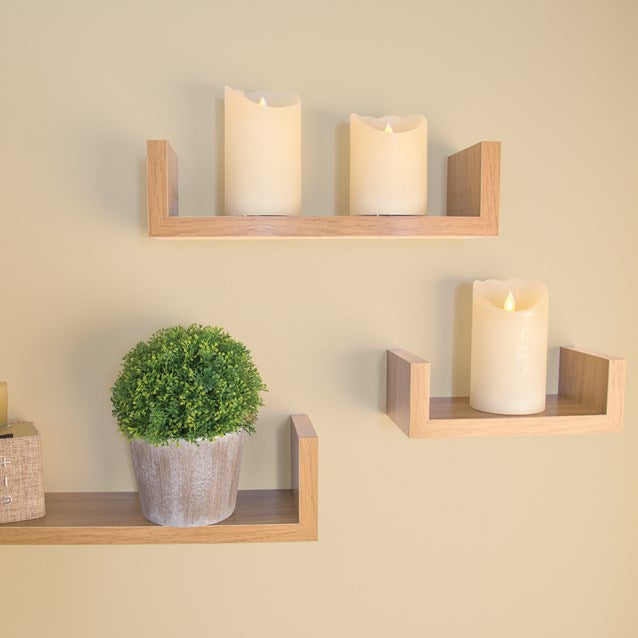 3pk Oak Effect U Shaped Shelves