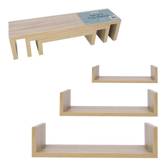 3pk Oak Effect U Shaped Shelves