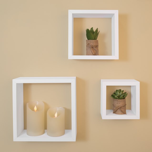 3pk White Floating Cube Shelves