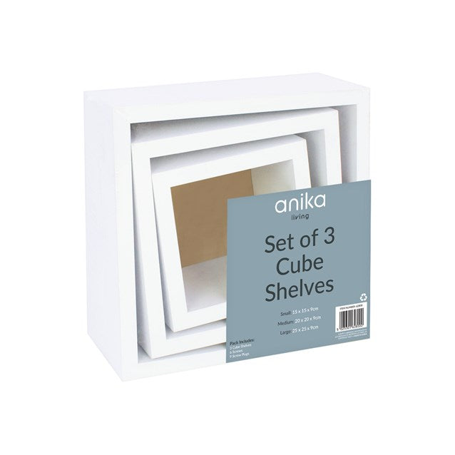 3pk White Floating Cube Shelves