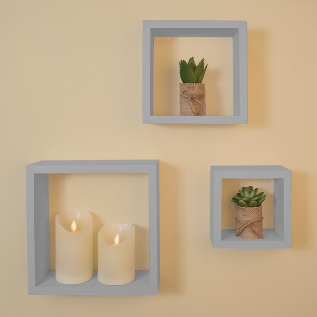 3pk Grey Floating Cube Shelves