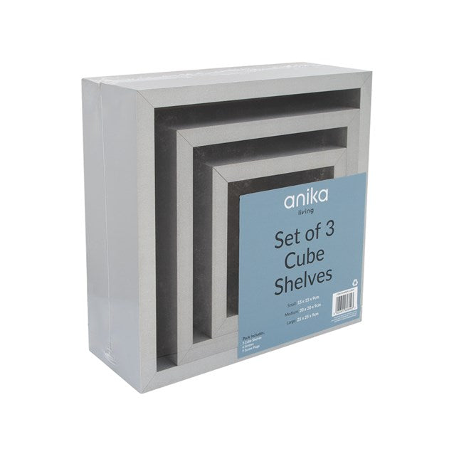 3pk Grey Floating Cube Shelves