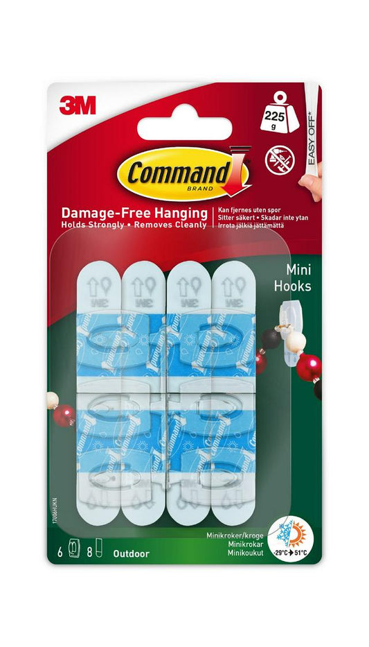 Crochets Command Outdoor Mini, 6 crochets et 8 petites languettes d'extérieur